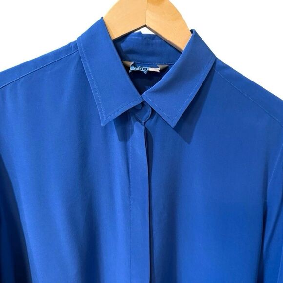 Max Mara Womens Silk Tunic Top Blouse Womens Blue Button Down Shirt *Size XL - Picture 2 of 13